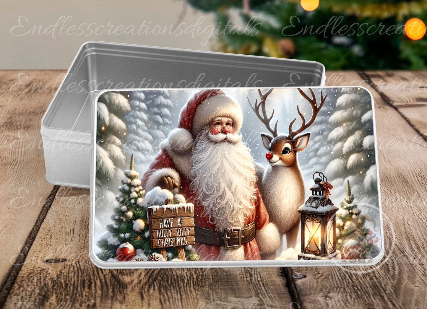 SANTA AND RUDOLPH CHRISTMAS RECTANGLE/TINS