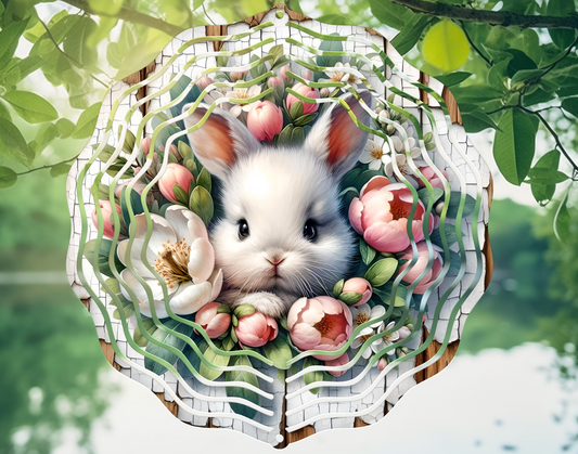 SPRING BABY BUNNY MAGNOLIA ROUND WIND SPINNER