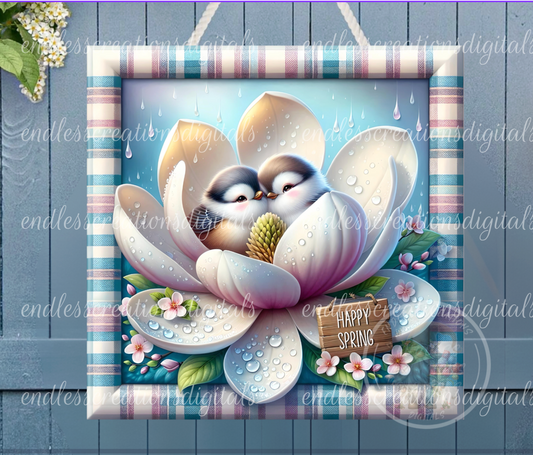 SQUARE SPRING BABY FLORAL CHICKADEES