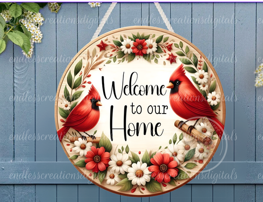 SPRING FLORAL WELCOME CARDINALS ROUND