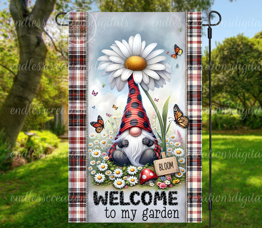 WELCOME GNOME FLORAL GARDEN FLAG