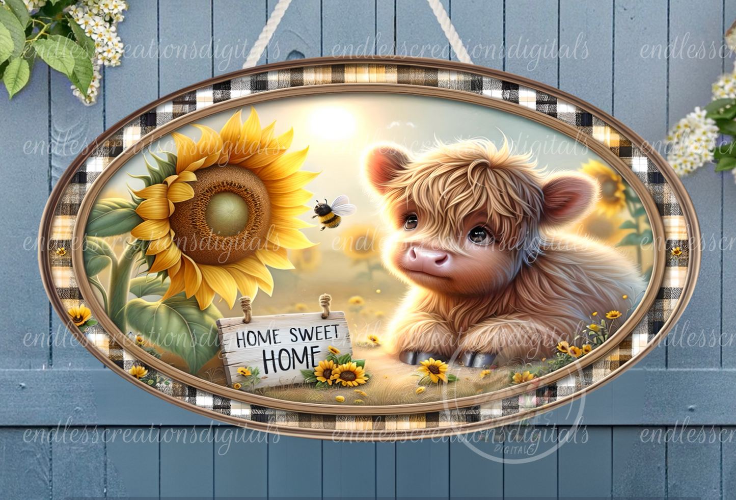 SUNFLOWER HIGHAND COW SUMMER OVAL DIGITAL