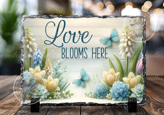 LOVE BLOOMS HERE SPRING RECTANGLE 15 X 11