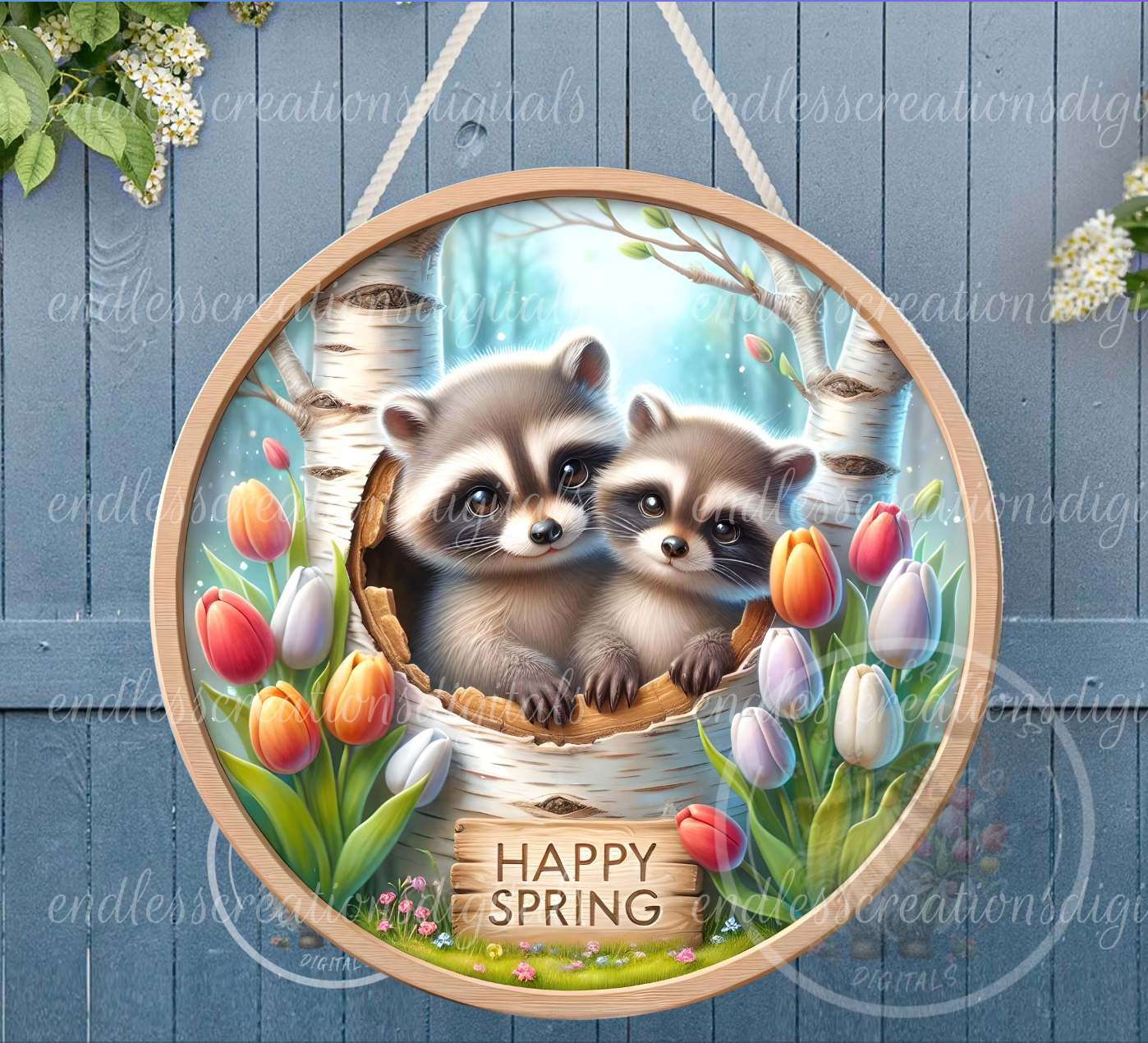 SPRING BABY RACOONS FLORAL