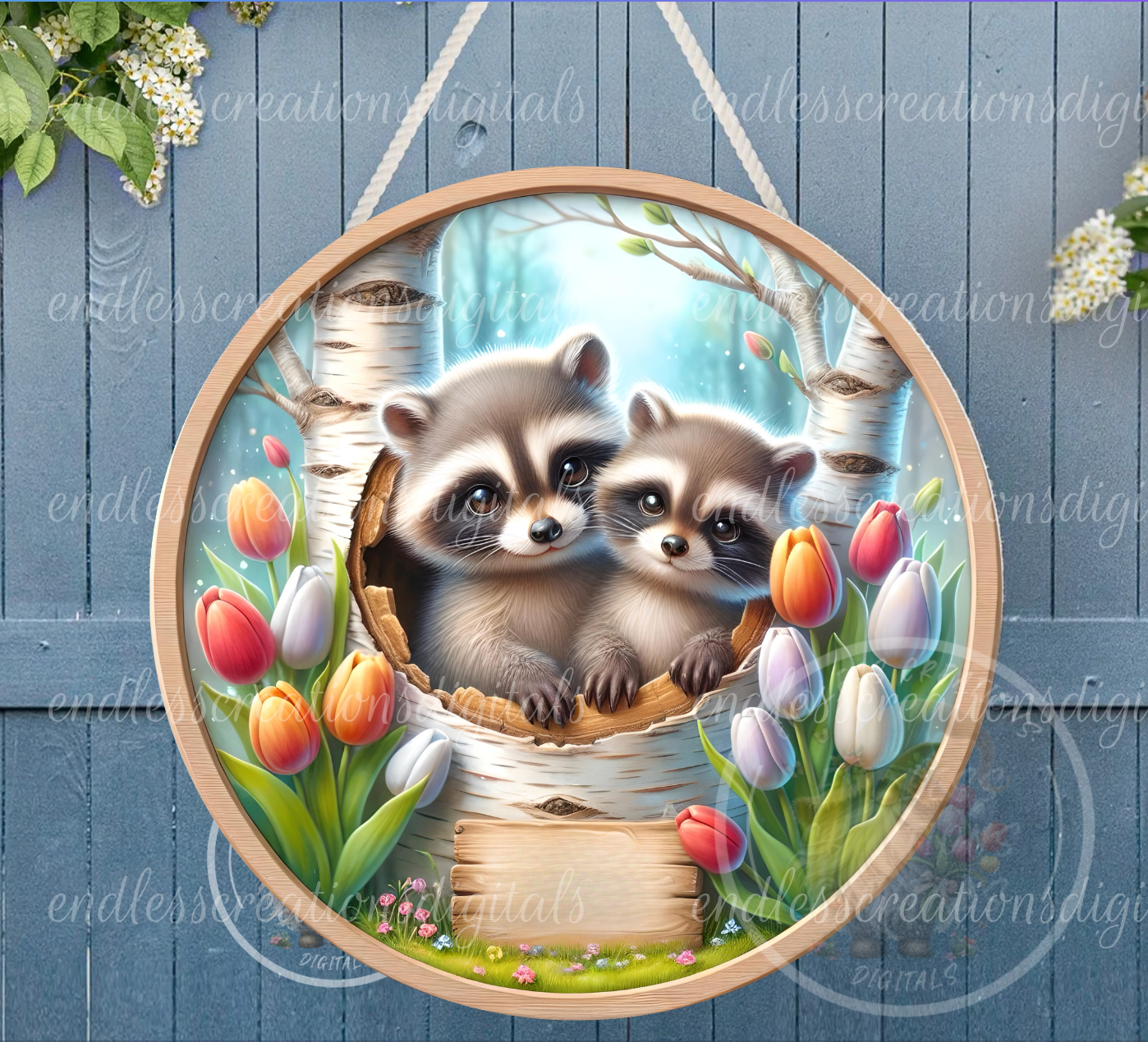 SPRING BABY RACOONS FLORAL