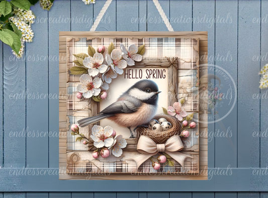 SPRING CHERRY BLOSSOMS CHICKADEE SQUARE