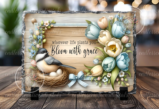 SPRING FLORAL CHICKADEE RECTANGLE