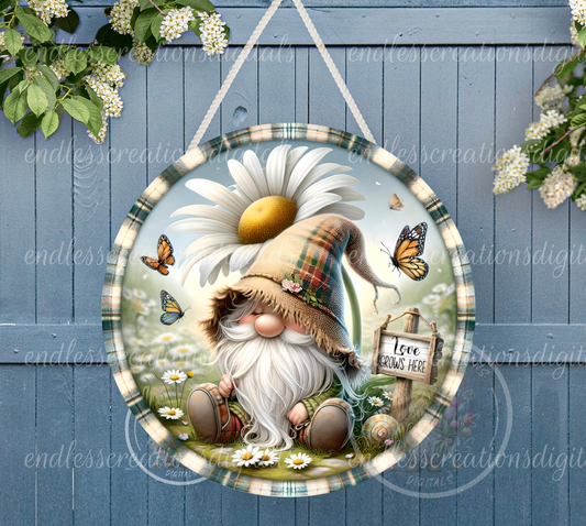 SPRING FLORAL DAISY GNOME ROUND