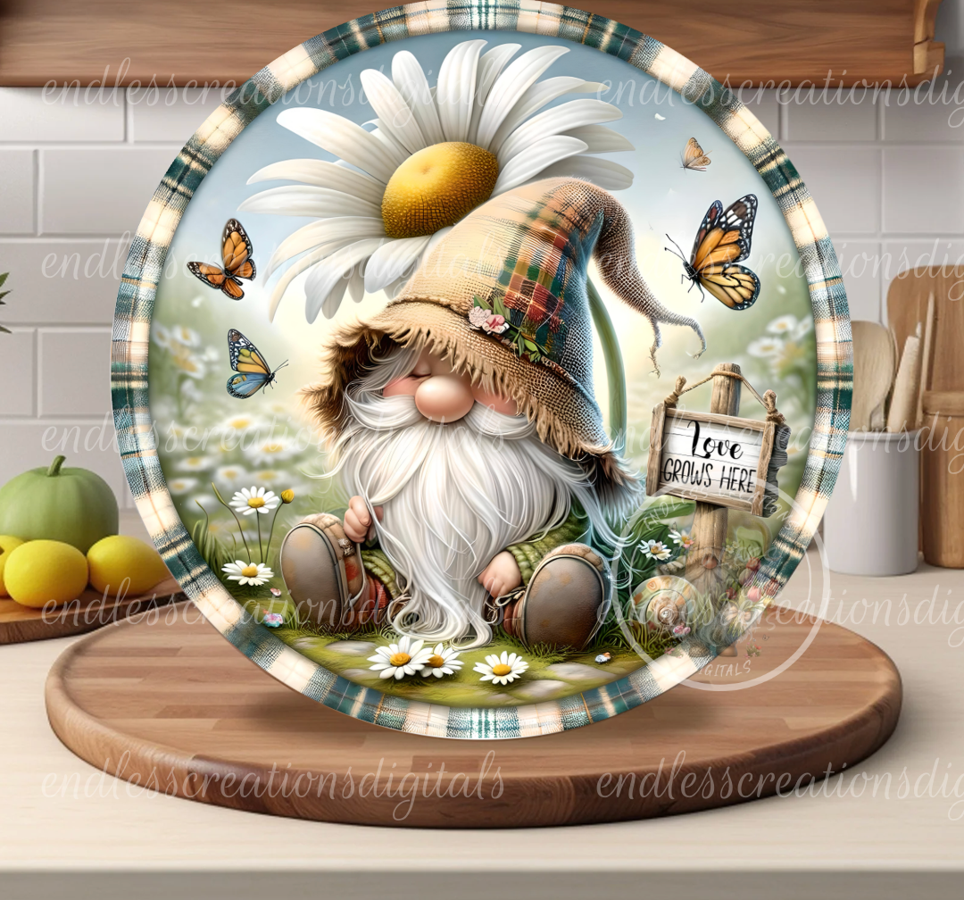 SPRING FLORAL DAISY GNOME ROUND