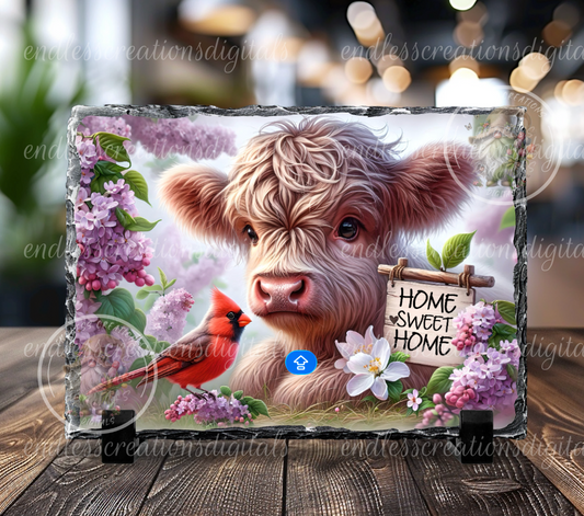SPRING LILACS HIGHLAND COW RECTANGLE