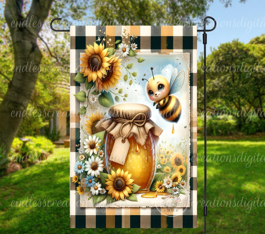 HONEY BEE SUMMER FLORAL GARDEN FLAG