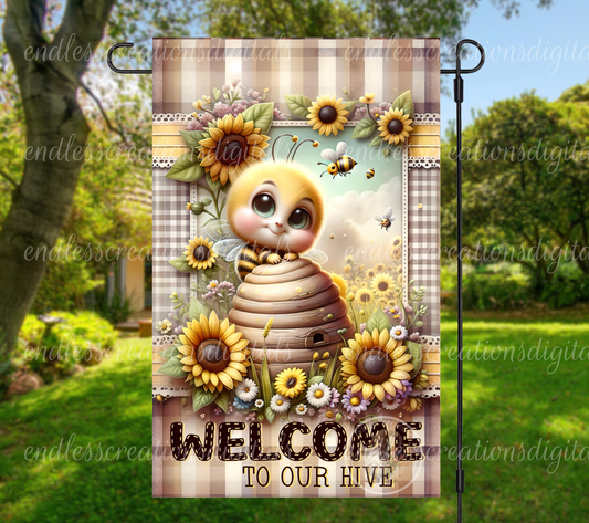 HONEY BEE WELCOME GARDEN FLAG