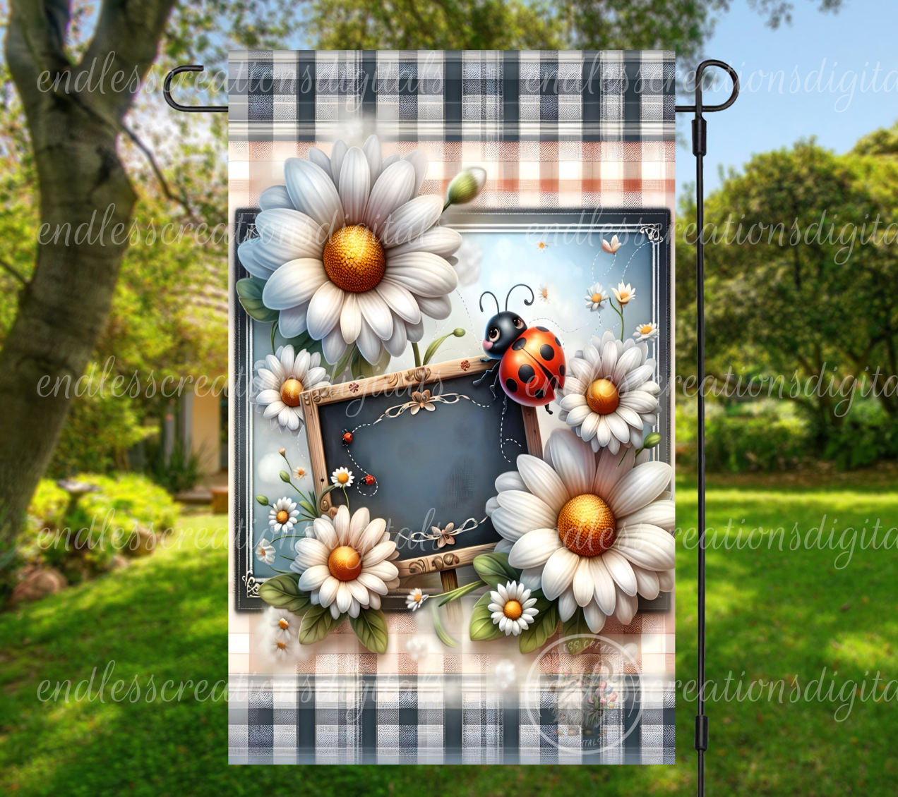 WELCOME DAISY LADYBUG GARDEN FLAG
