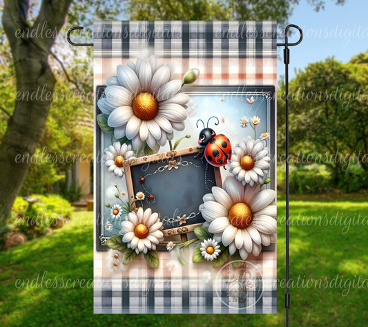 WELCOME DAISY LADYBUG GARDEN FLAG