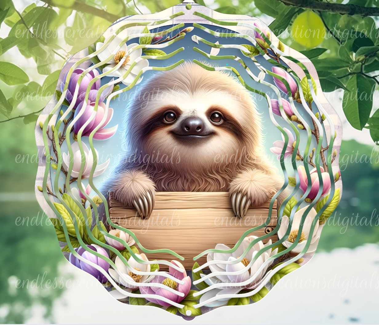 SUMMER SLOTH FLORAL ROUND WIND SPINNER