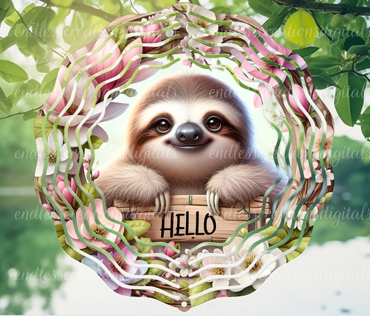 SUMMER FLORAL SLOTH ROUND WIND SPINNER