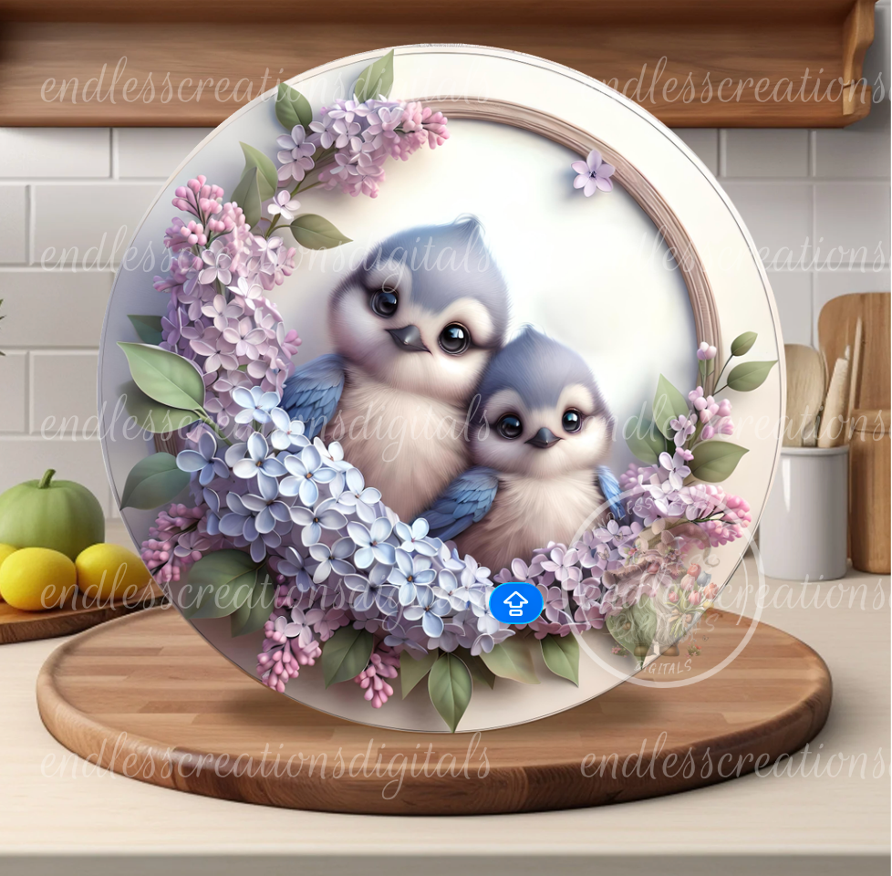 SPRING BABY BLUEJAYS FLORAL ROUND WIND SPINNER