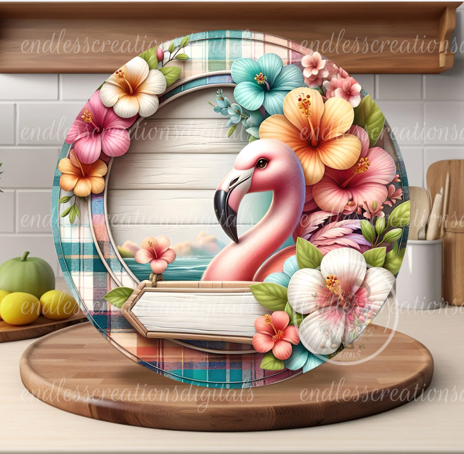 TROPICAL SUMMER FLAMINGO ROUND WIND SPINNER