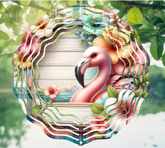 TROPICAL SUMMER FLAMINGO ROUND WIND SPINNER