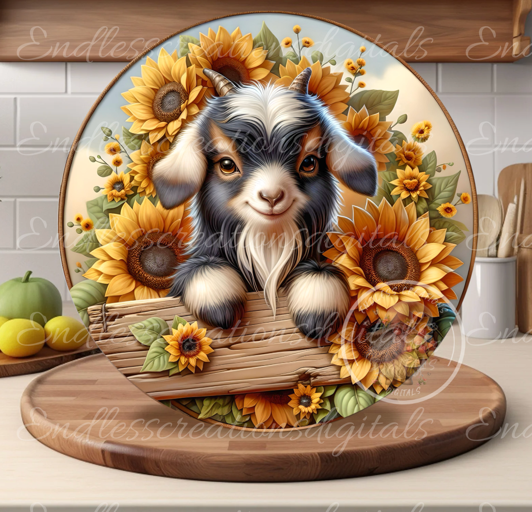 SUMMER GOAT SUNFLOWER WIND SPINNER ROUND