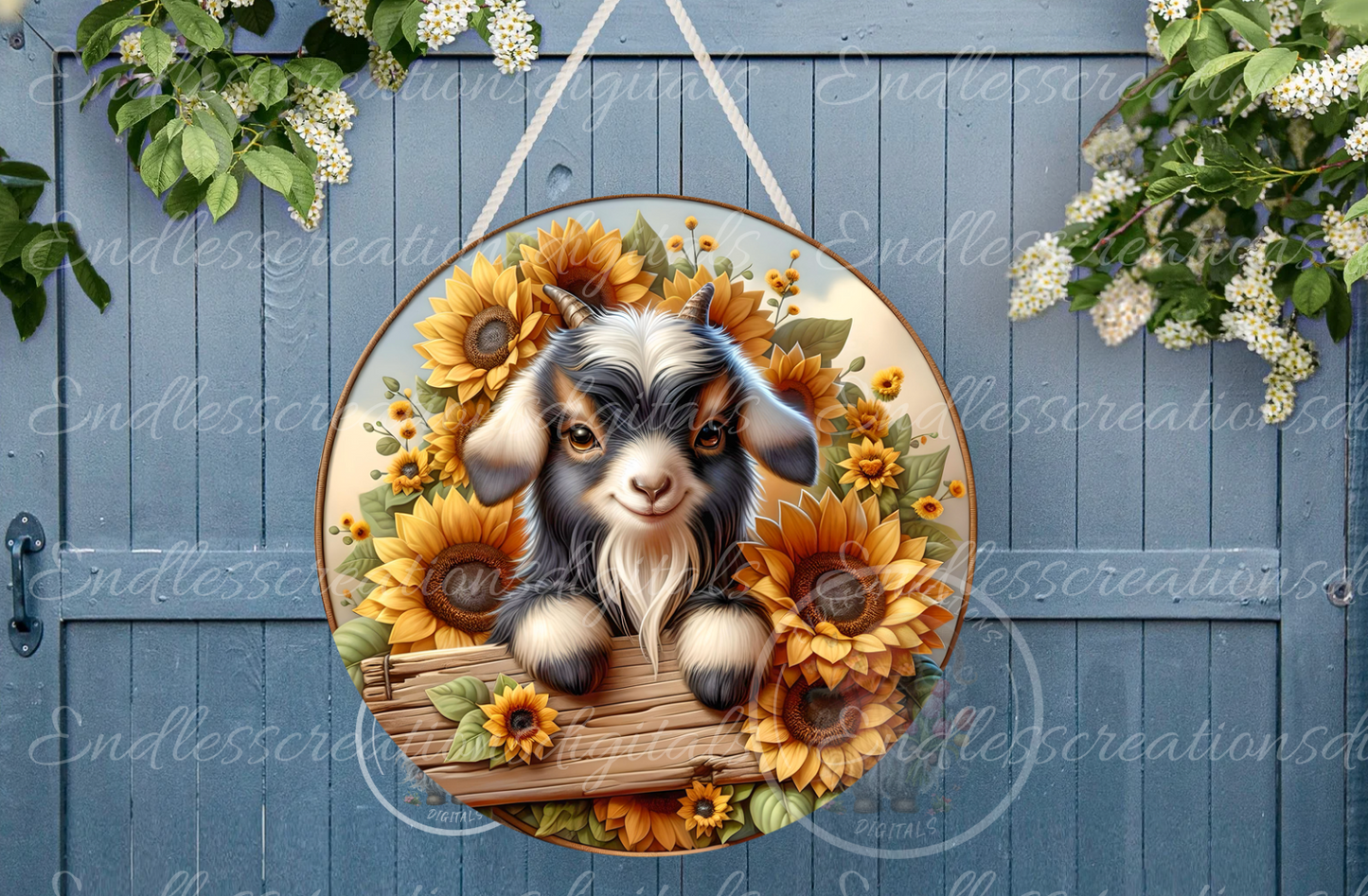 SUMMER GOAT SUNFLOWER WIND SPINNER ROUND
