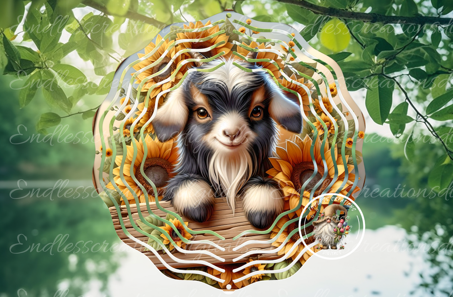 SUMMER GOAT SUNFLOWER WIND SPINNER ROUND