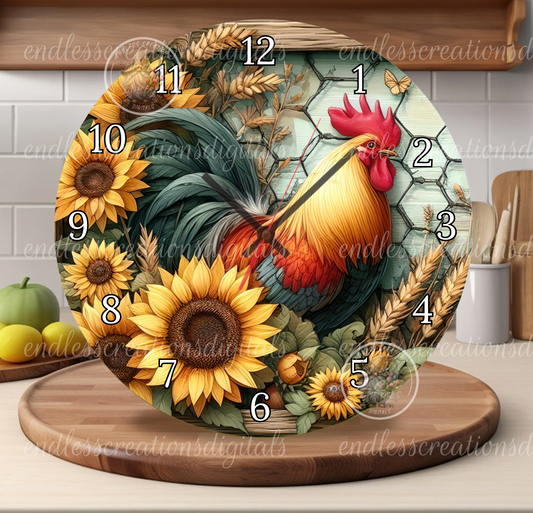 ROOSTER SUNFLOWER CLOCK DESIGN