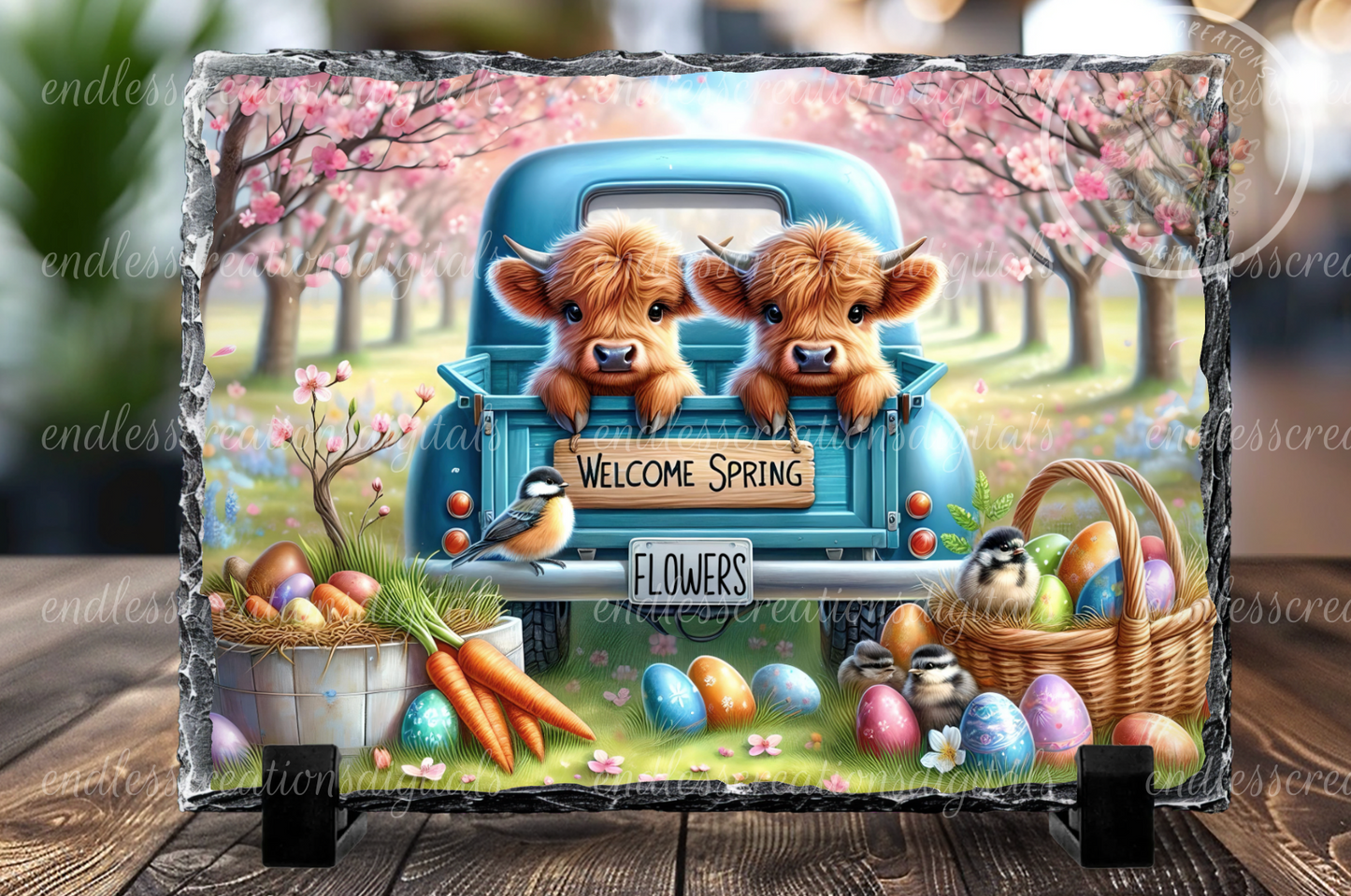 WELCOME SPRING BLUE TRUCK HIGHLANDS