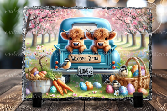 WELCOME SPRING BLUE TRUCK HIGHLANDS