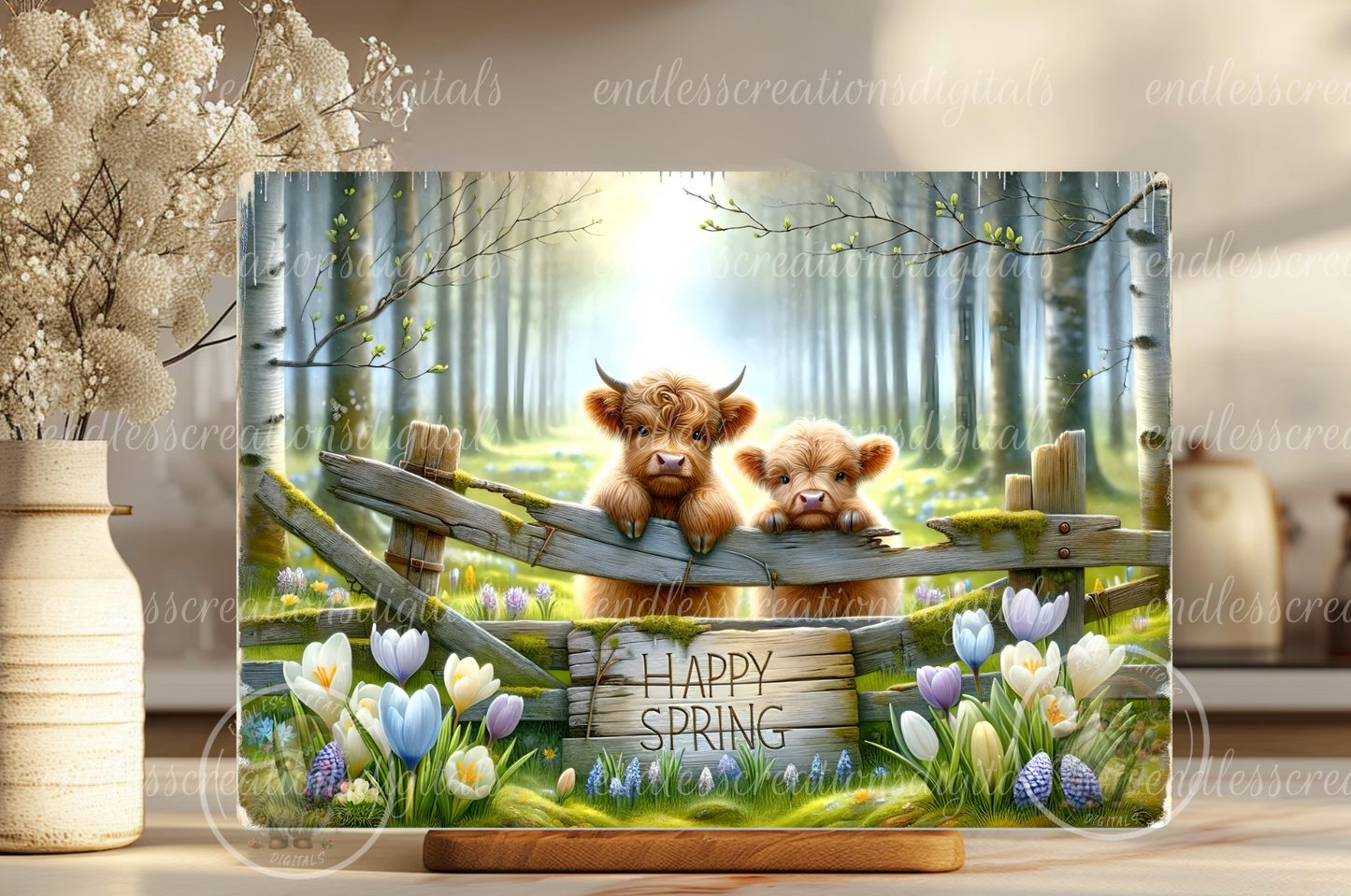 HAPPY SPRING HIGHLANDS COWS