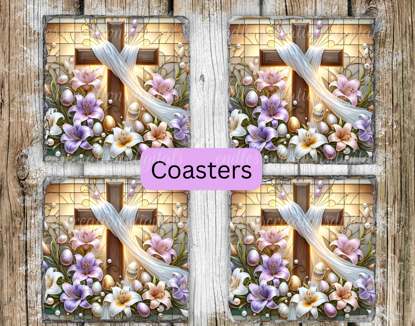 STAINED GLASS EASTER FLORAL CROSS