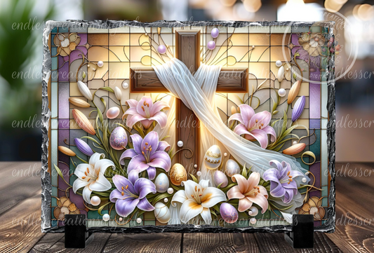 STAINED GLASS EASTER FLORAL CROSS