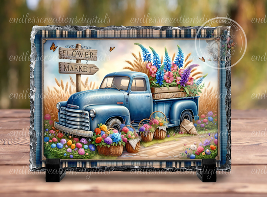 FLOWER MARKET SPRING BLUE TRUCK