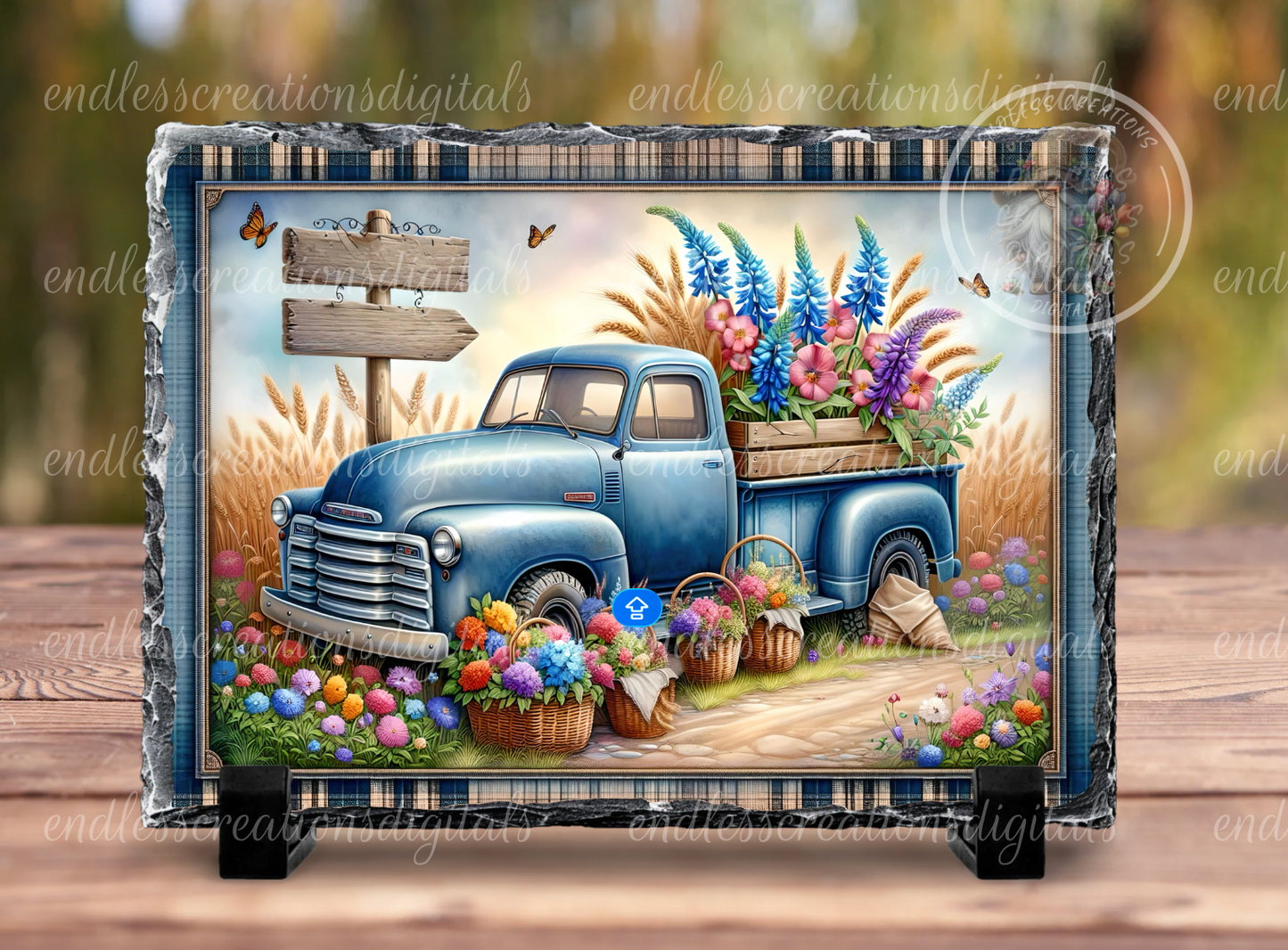 FLOWER MARKET SPRING BLUE TRUCK