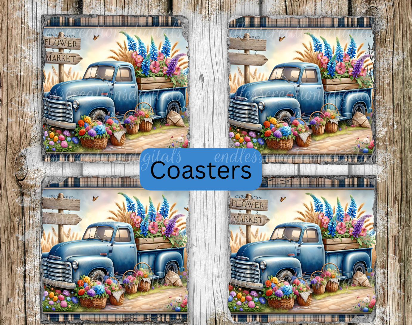 FLOWER MARKET SPRING BLUE TRUCK