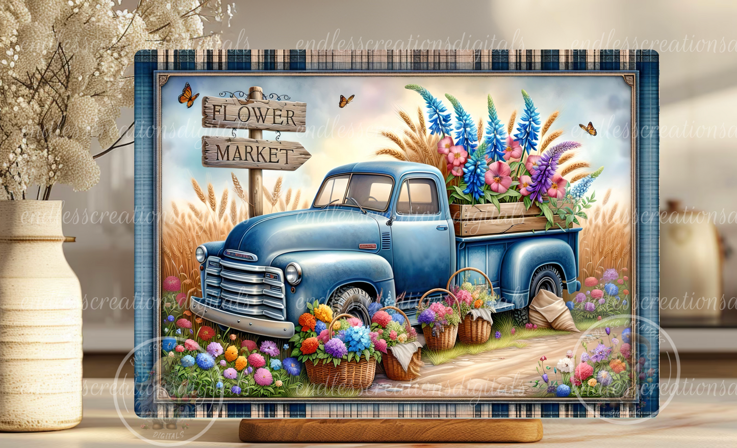 FLOWER MARKET SPRING BLUE TRUCK