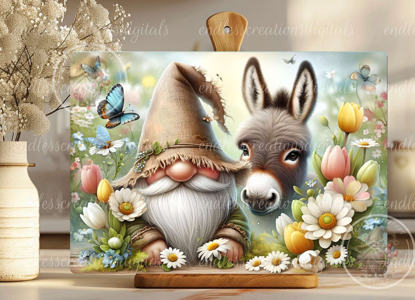 FLORAL SPRING GNOME AND DONKEY