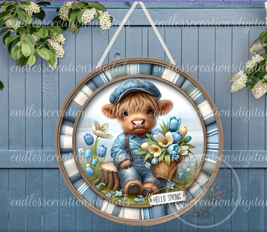 SPRING ROUND HIGHLAND COW