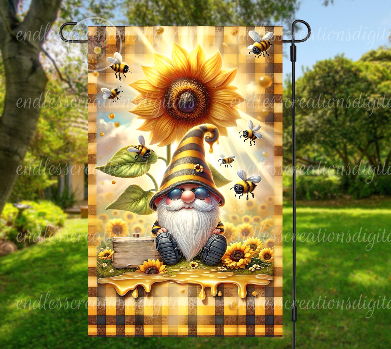 WELCOME GNOMIES SUMMER SUNFLOWER GARDEN FLAG