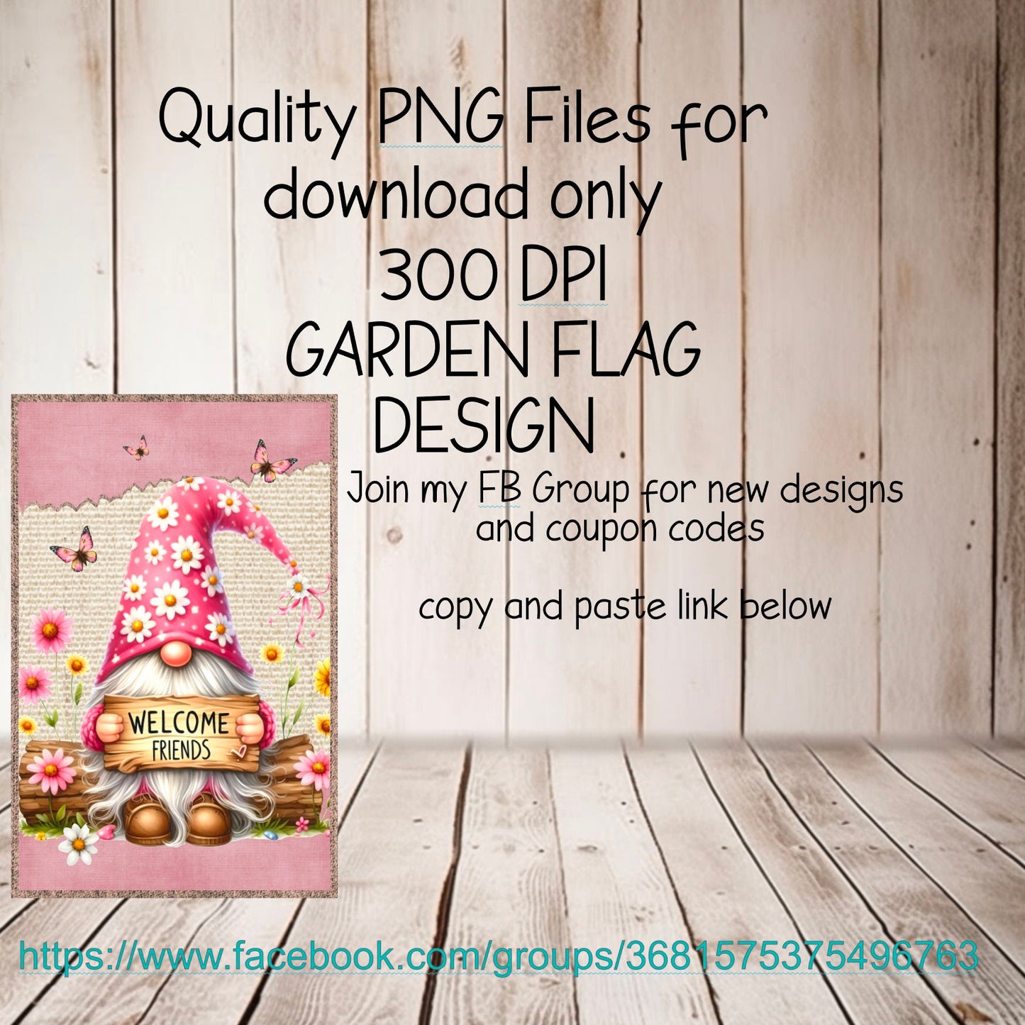 PINK GNOME GARDEN flag 12 x 18 high quality digital png for sublimation