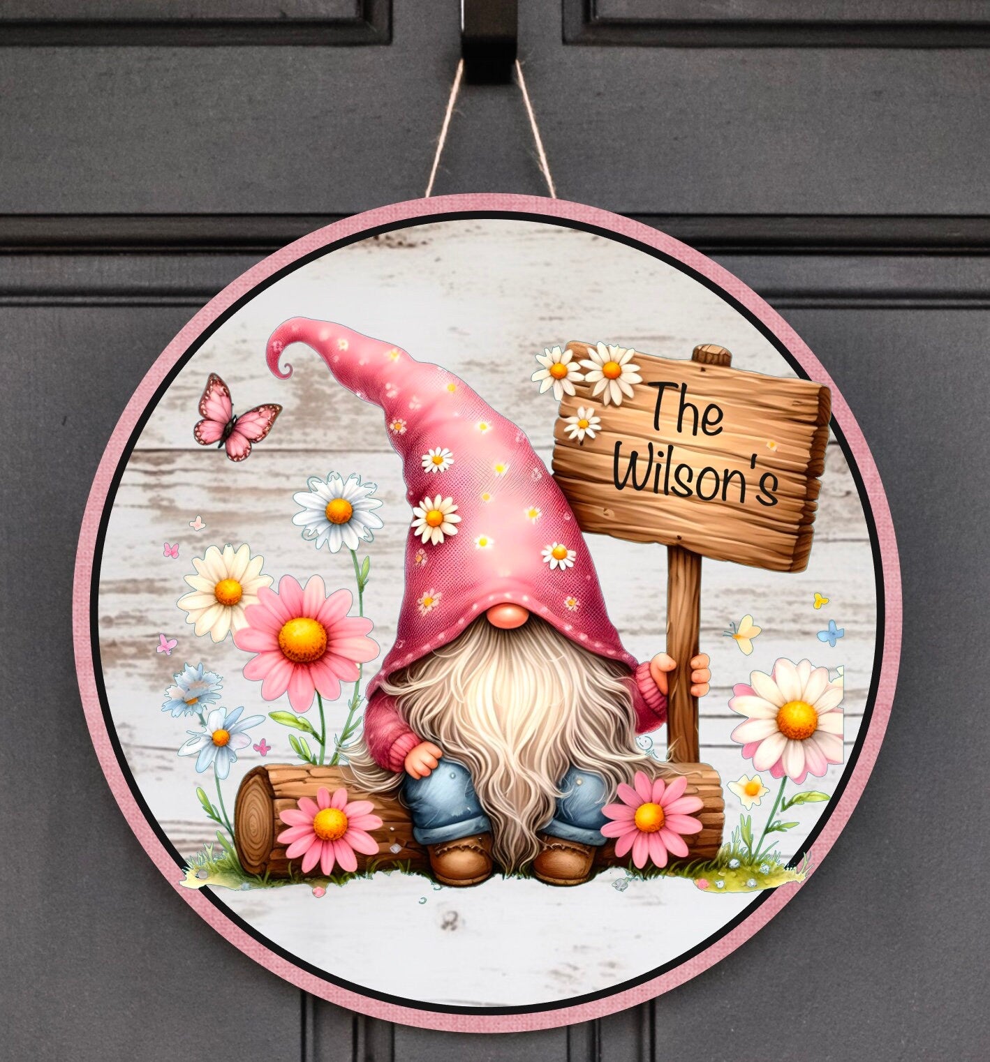 SPRING GNOME round door png, add your own personalized text, for sublimation high resolution 2 png files use on pillow, mugs etc