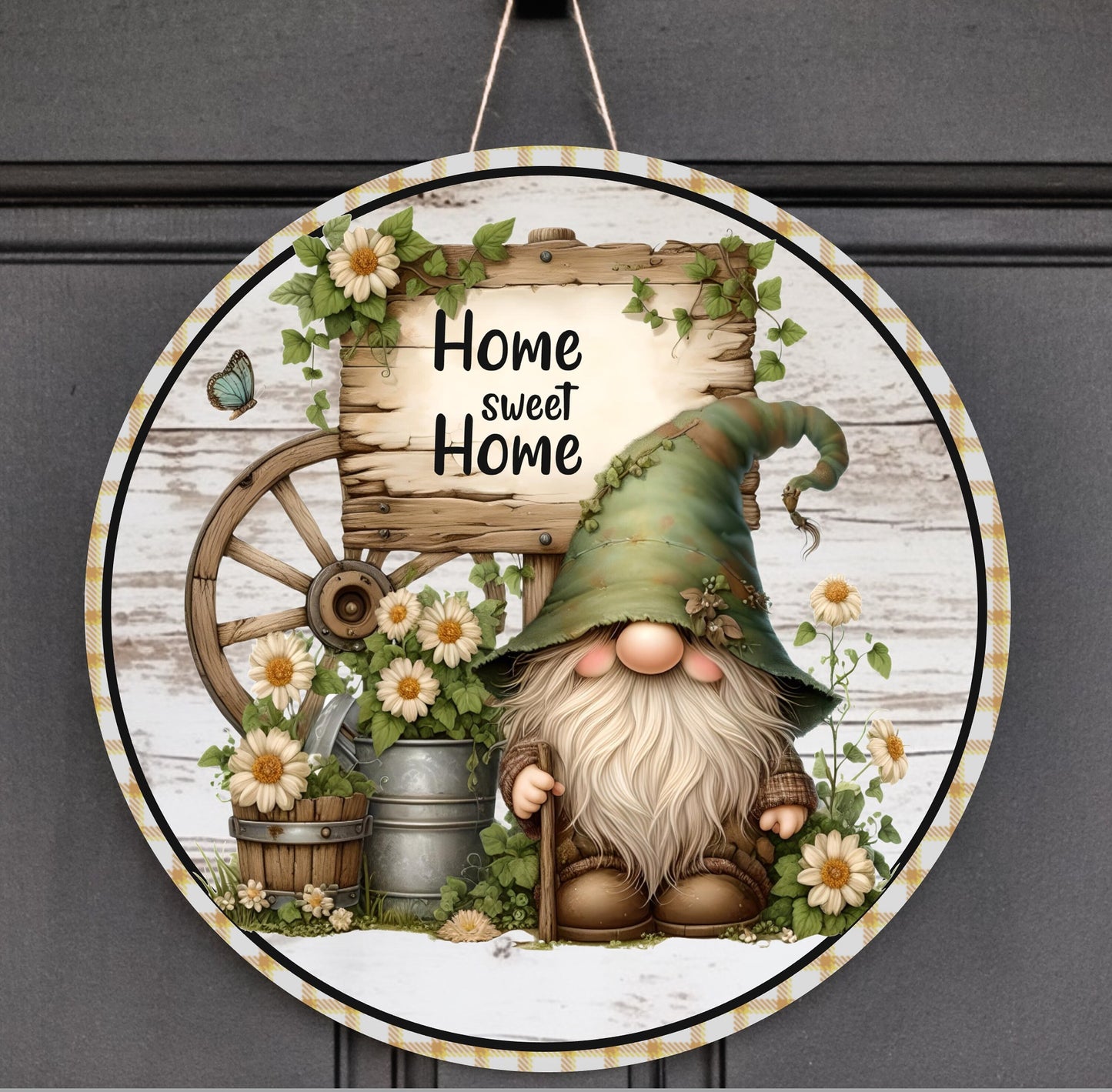 SPRING GNOME round door png, TRANSPARENT  for sublimation high resolution, 3 files,1 round, 1  add your own text to and one transparent