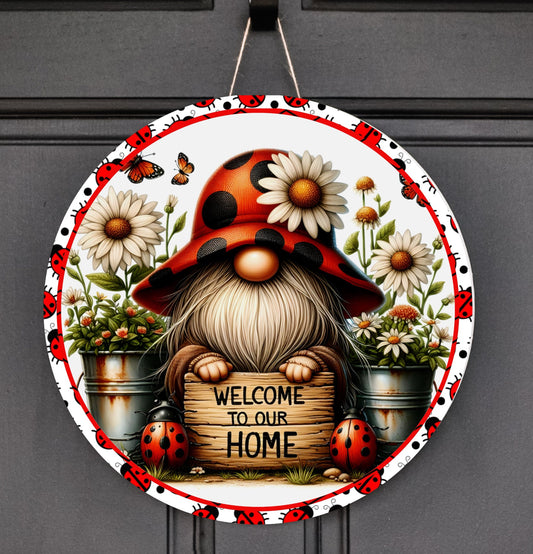 LADYBUG GNOME DOOR hanger, wreaths sign,  high resolution 3 files for download and use on aluminum rounds, pillow, mugs etc