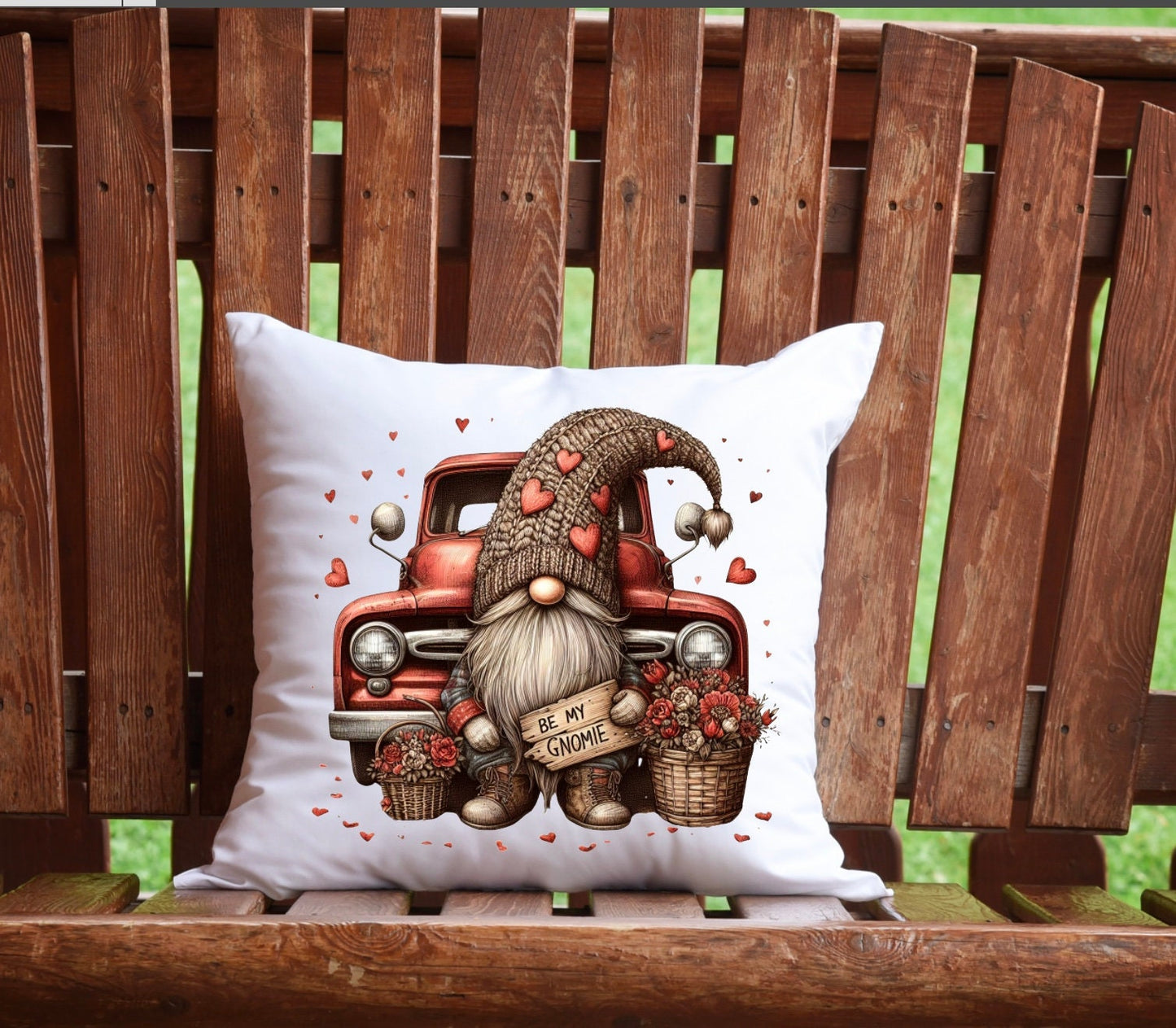 Be my Gnome Valentines Red Truck png files for sublimation high resolution.  4 files in set.  round, full image, transparent 1 add your own text