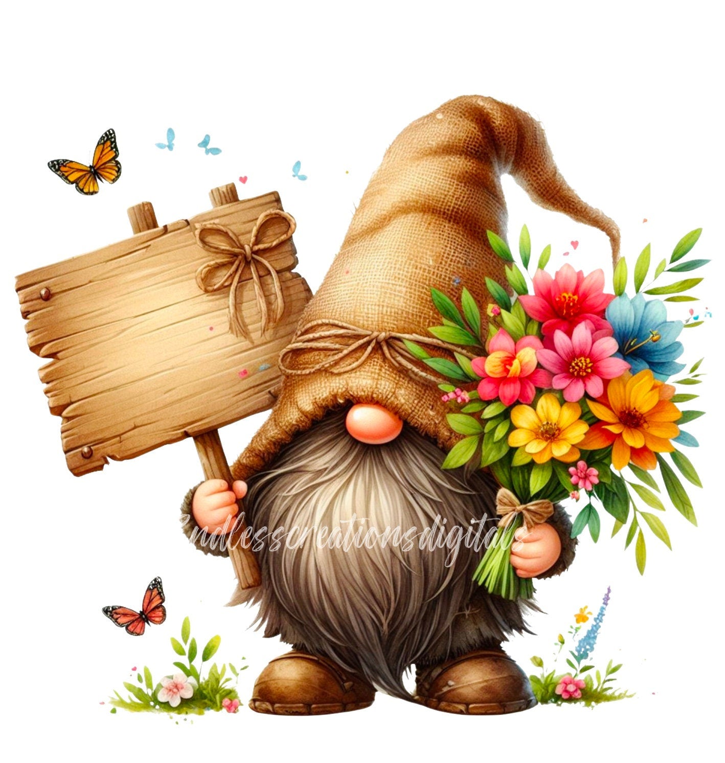 SPRING GNOME SUBLIMATION png, transparent  for sublimation high resolution, 5 files, 2 add your own text