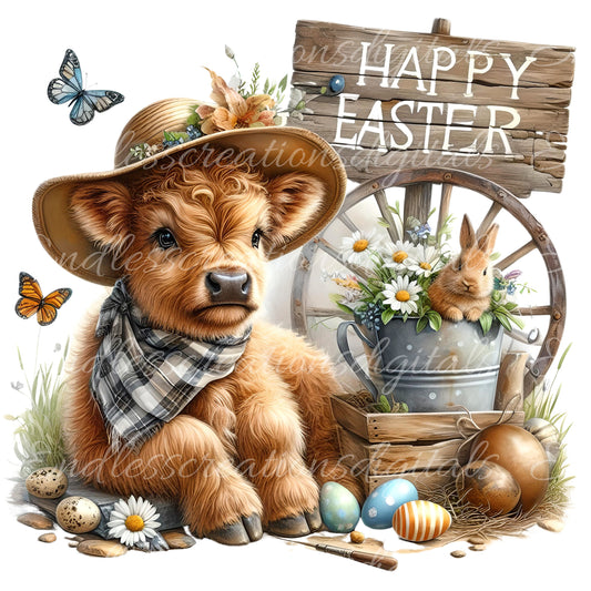 EASTER HIGHLAND COW sublimation 300 Dpi, transparent  for sublimation high resolution, 5 png files