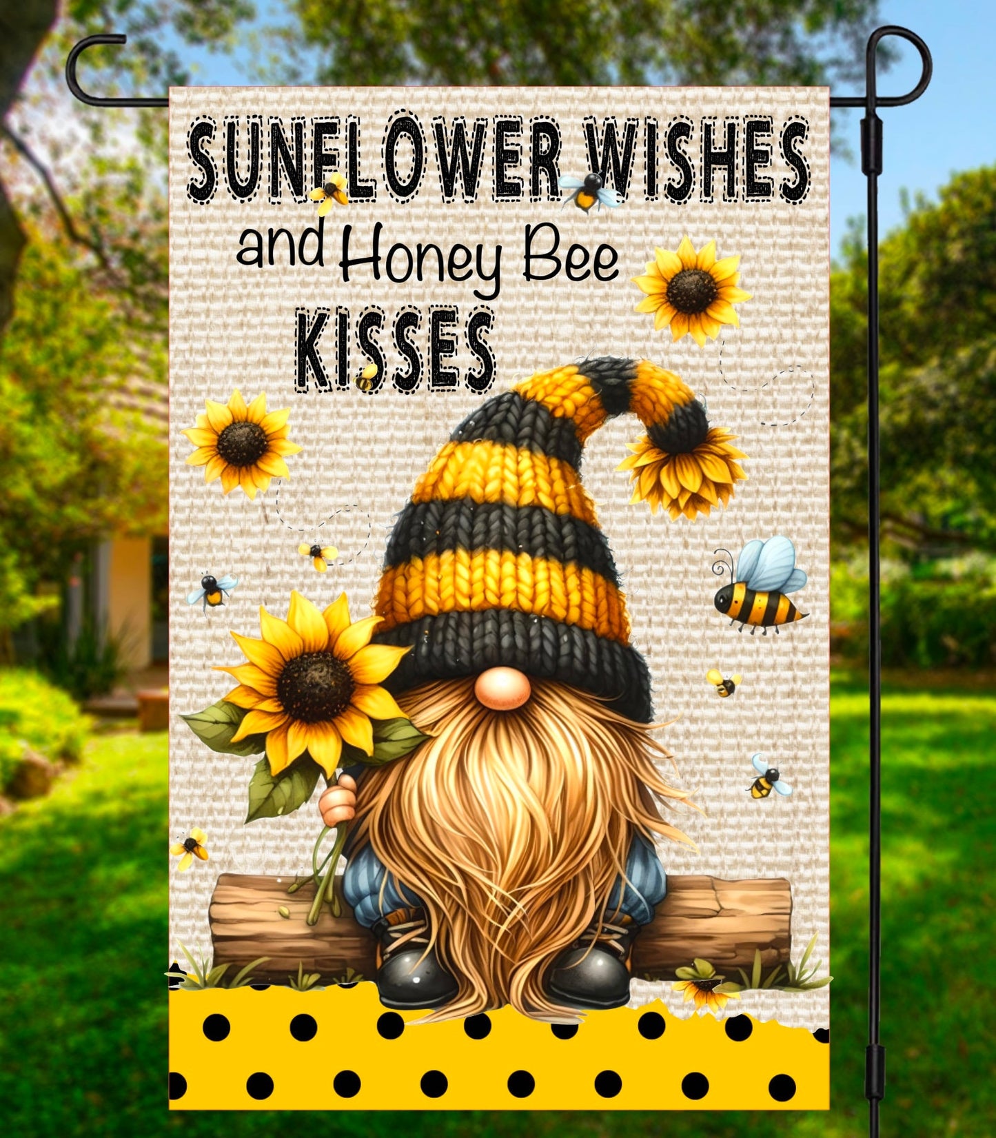 BEE GNOME GARDEN flag 12 x 18 high quality digital png for sublimation