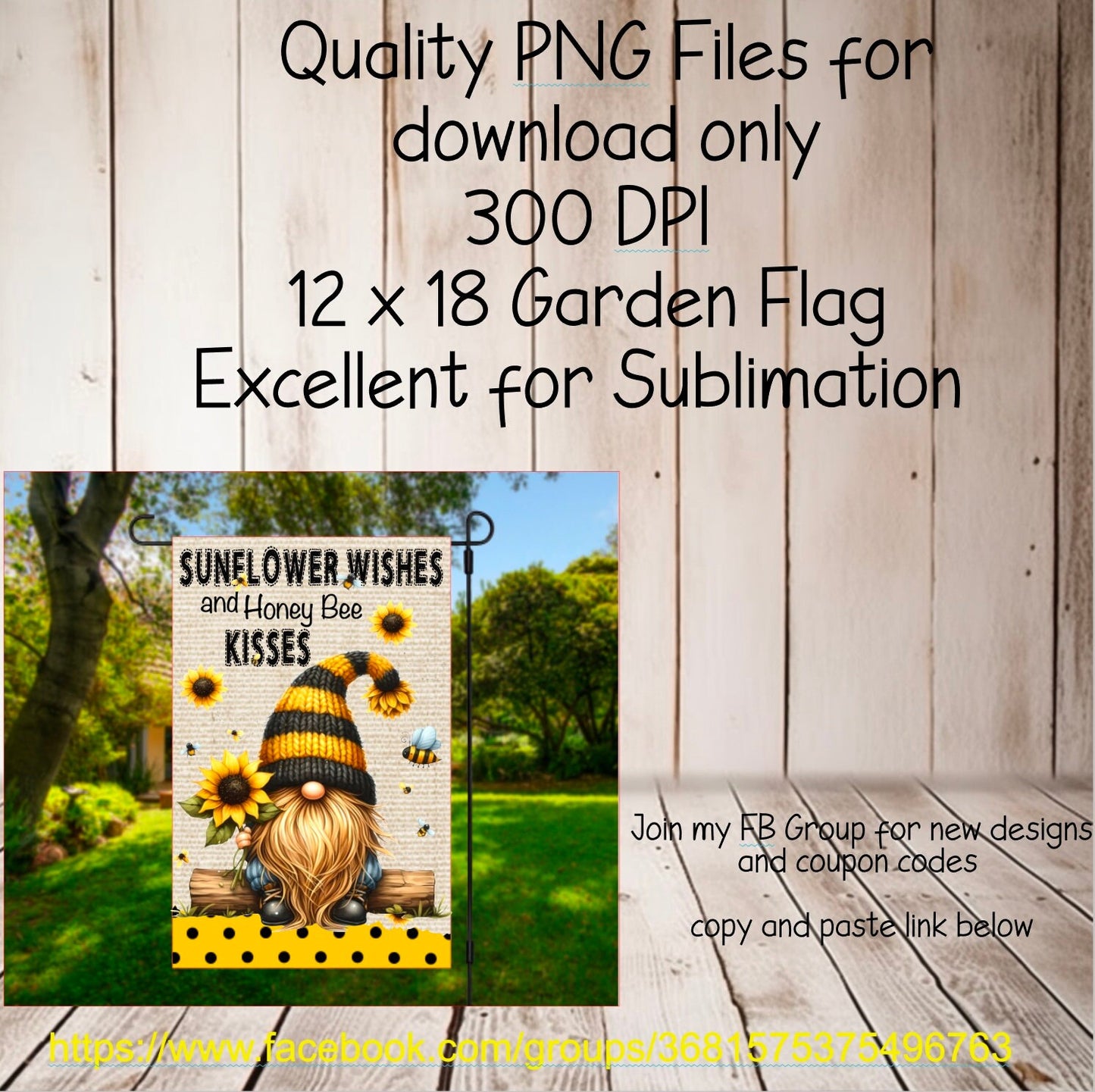 BEE GNOME GARDEN flag 12 x 18 high quality digital png for sublimation