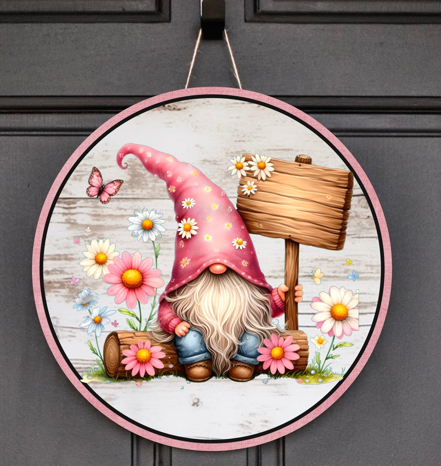 SPRING GNOME round door png, add your own personalized text, for sublimation high resolution 2 png files use on pillow, mugs etc