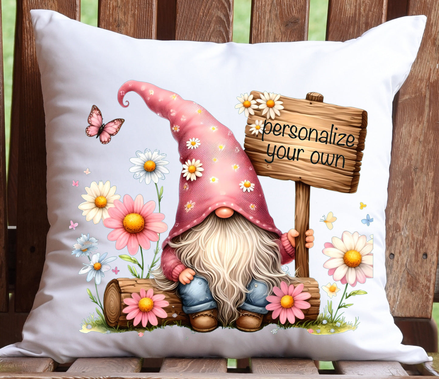 SPRING GNOME round door png, add your own personalized text, for sublimation high resolution 2 png files use on pillow, mugs etc